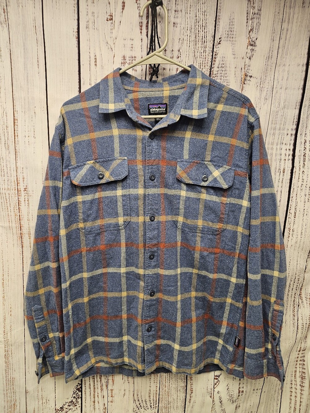 Patagonia Fjord Flannel Long Sleeve Organic Cotton Shirt Blue Multi Men's Size M